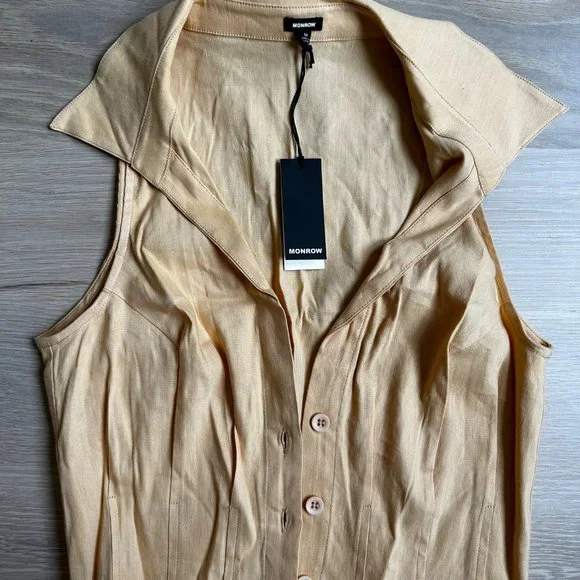 MONROW - LINEN SLEEVELESS BUTTON DOWN - SAND - SIZE MEDIUM - Picture 4 of 9